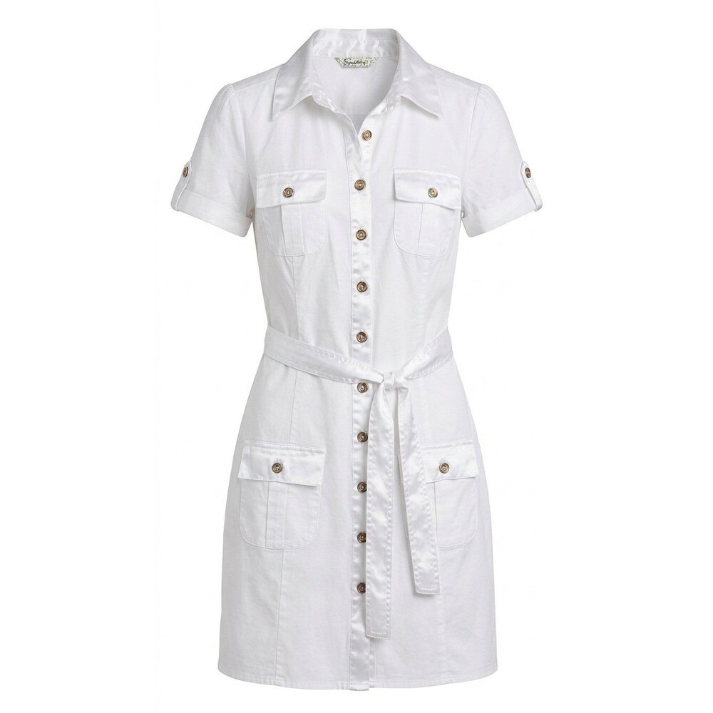 Speechless White Button Down Utility Dress with Belt & Pockets - Size 7